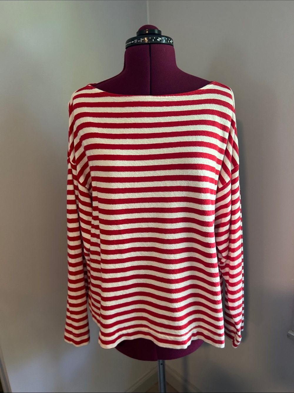 Universal Thread Red and White Striped Long Sleeve Boatneck Tee